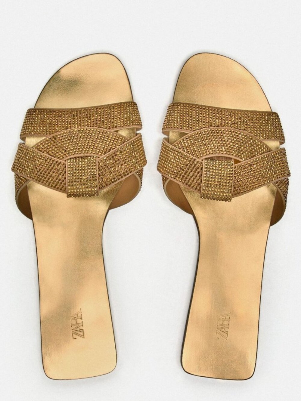 Zara Gold Rhinestone Embellished Sandals Size 35 NWT